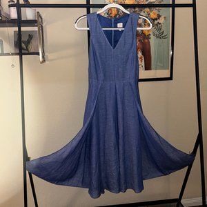 blue elegant V layered skirt Ann Mashburn dress